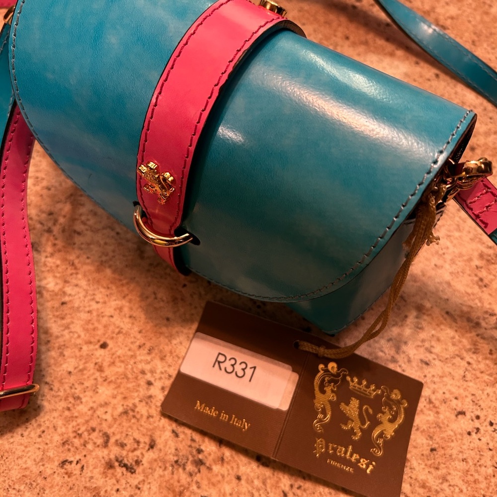 Blue and Pink Leather Crossbody Bag